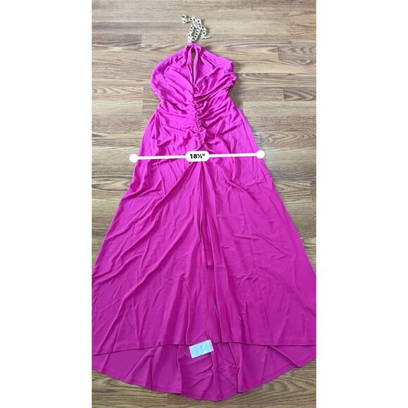 VERONICA BEARD chain-embellished ruched stretch-jersey halterneck maxi dress  M - Picture 8 of 11